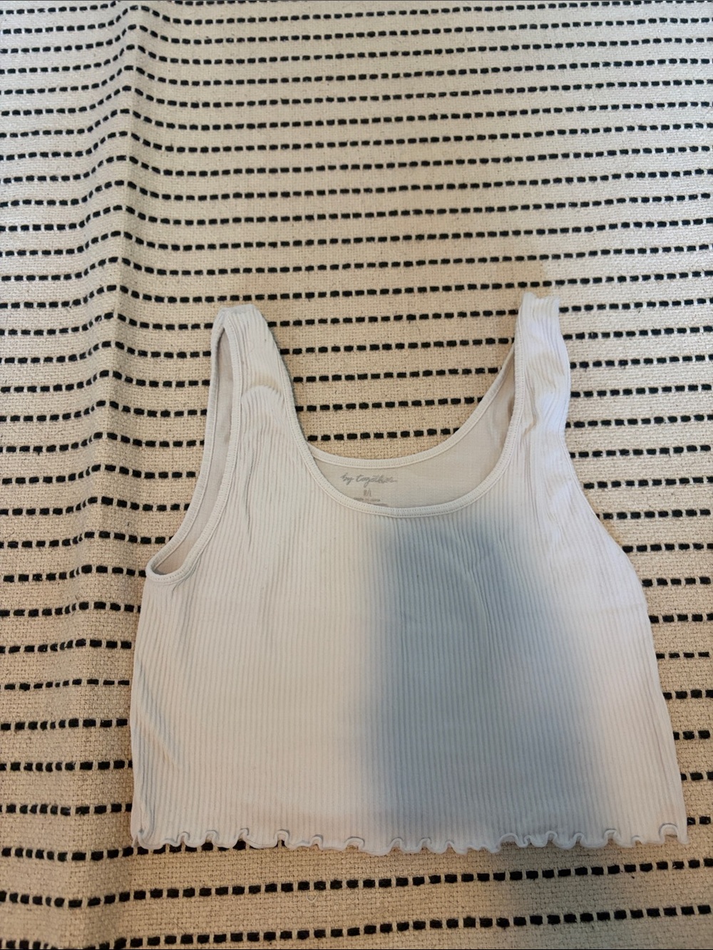 By Together Cream Ribbed Scoop Neck Crop Tank